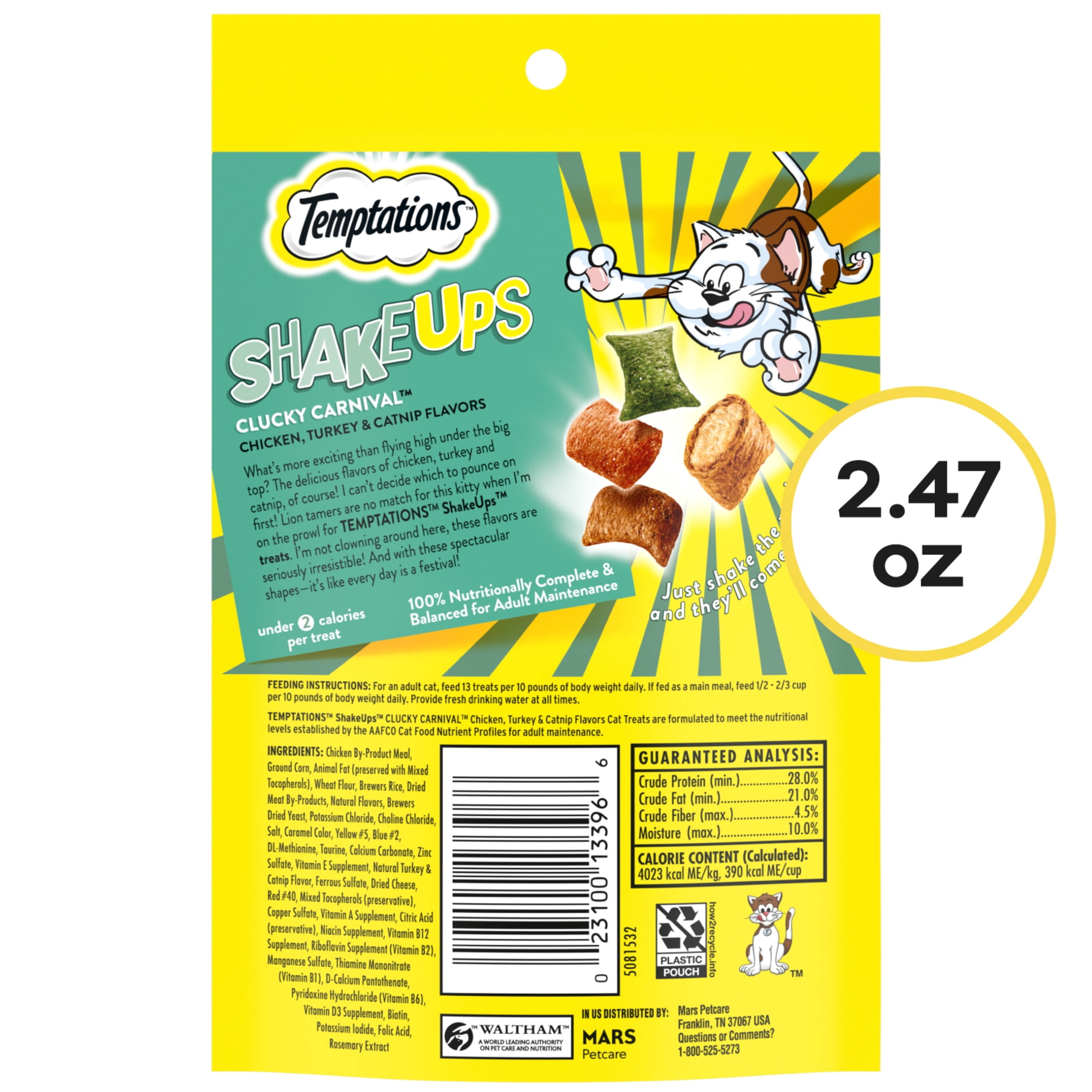 Temptations ShakeUps Chicken, Catnip & Turkey Flavor Topper, Crunchy & Soft Treat for Cat, 2.47 oz Pouch