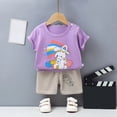 thumbnail image 2 of CAUYDY Toddler Girls Short Sets Outfits Short Sleeve T-Shirt Tops and Elastic Shorts Sets 2Pcs Baby Girl Clothes Set kids For 6 12 18 24 Months 3T 4T 5T (Sizes 9-18 Months,H03-Purple), 2 of 6