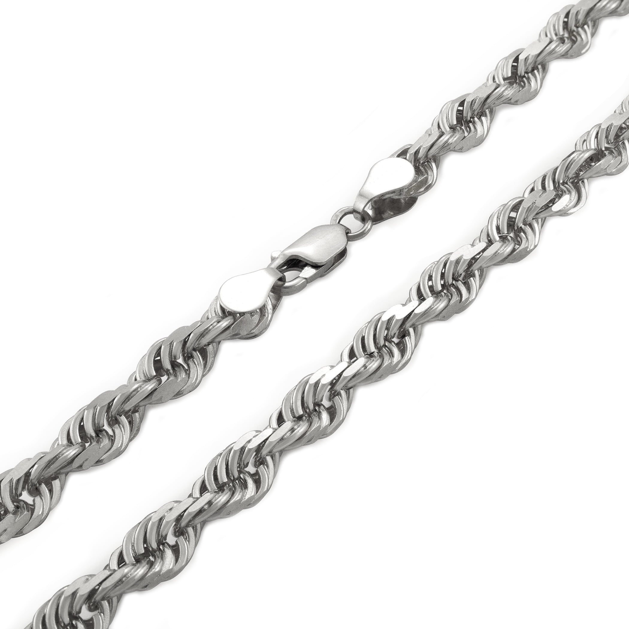 Nuragold 10k White Gold 6mm Rope Chain Diamond Cut Necklace, Mens Jewelry  with Lobster Clasp 20