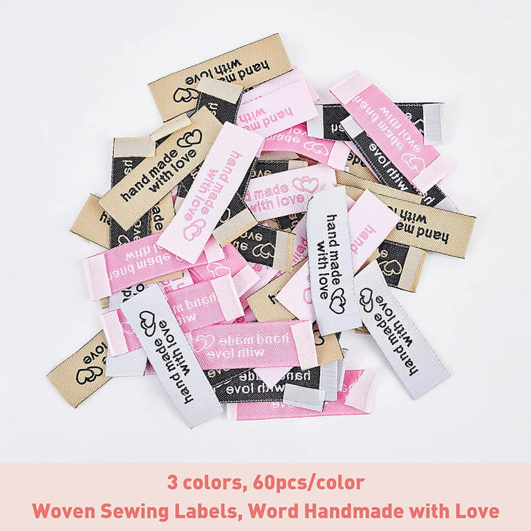 180 PCS Woven Sew-on Tags 3 Colors Pre-Cut Sew On Labels Handmade Woven Sewing  Labels with Test Says Handmade with Love for Personalized Crafts Custom  Made Clothes 0.6 x 2 Inch 