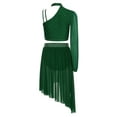 thumbnail image 3 of TiaoBug Women's Lyrical Dance Outfit Rhinestone Crop Top with Asymmetrical Skirt Leotard 2-Piece Contemporary Dancewear Green S, 3 of 4