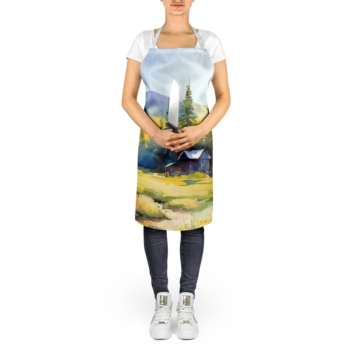 Montana Bitterroot in Watercolor Apron 27 in x 30 in