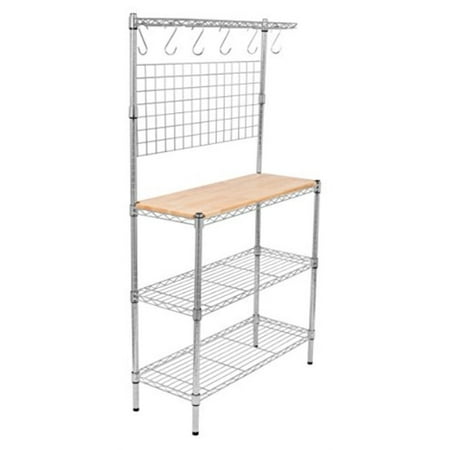 Internet's Best 3-Tier Baker's Rack | Chrome | Kitchen Storage Shelving | Adjustable Wire Stand with Removable Cutting Board and 6 Hanging (Best Over The Counter Tanner)