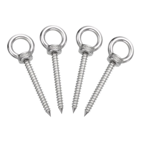 Uxcell 4Pcs M6x60mm Eye Hooks 3.5x1x1.1" 304 Stainless Steel Eye Bolts