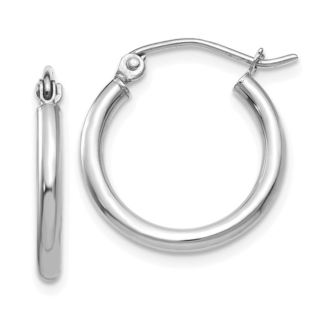 14k White Gold 2x17.5mm Tube Hoop Earrings Round Classic