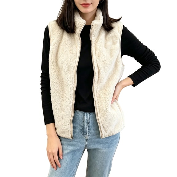 Sherpa Fleece Vest for Women Trendy Warm Sleeveless Vests Jacket Soft Lightweight Zip Coats with Pockets Fall Outerwear Daily Travel Outfits