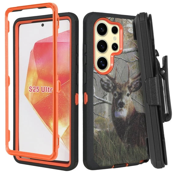 6goodeals Designed for Samsung Galaxy S25 Ultra (2025) 6.9 inch Screen with Belt Clip Holster, Anti-Drop, Shockproof, with Kickstand, Heavy Duty Protection Deer