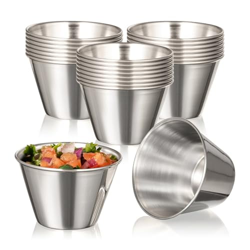 Fit Meal Prep [24 Pack 4 oz Stainless Steel Dipping Sauce Cups, Reusable Metal Ramekins, Commercial Grade Condiment Bowls, Individual Portion Cups, Small Round Au Jus Cup for Home, Restaurant