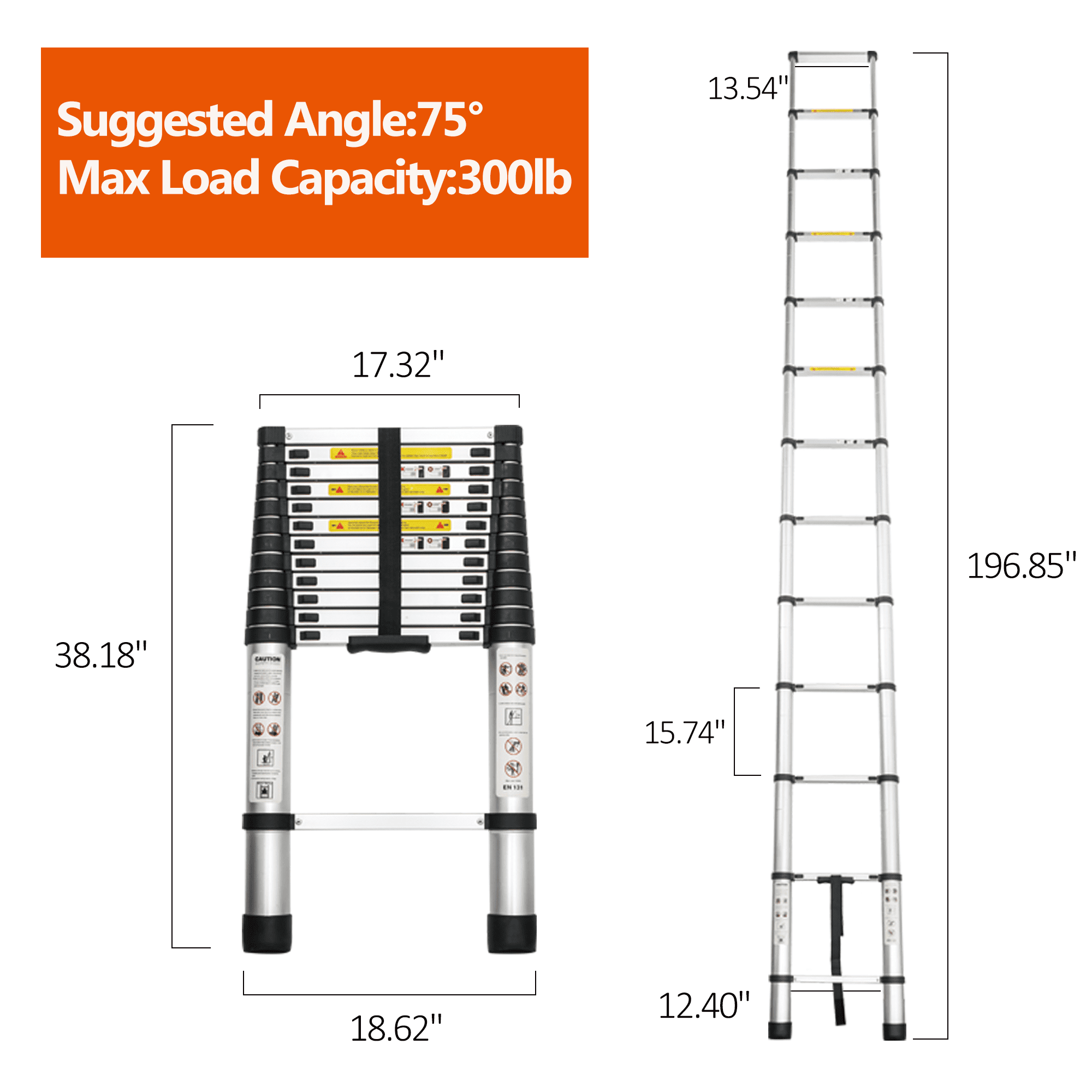 Heavy-Duty 16.5-Foot Telescoping Ladder with Aluminum Alloy Construction, Folding Extension Ladder for Indoor and Outdoor Use, 300 lb Capacity, Black