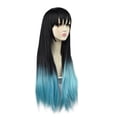 thumbnail image 5 of Pelucas con flequillo para mujer, peluca ondulada suelta de 70 cm, peluca de fibra de seda con degradado negro y azul, malla rosa con redecilla para el pelo, peluca postiza., 5 of 5