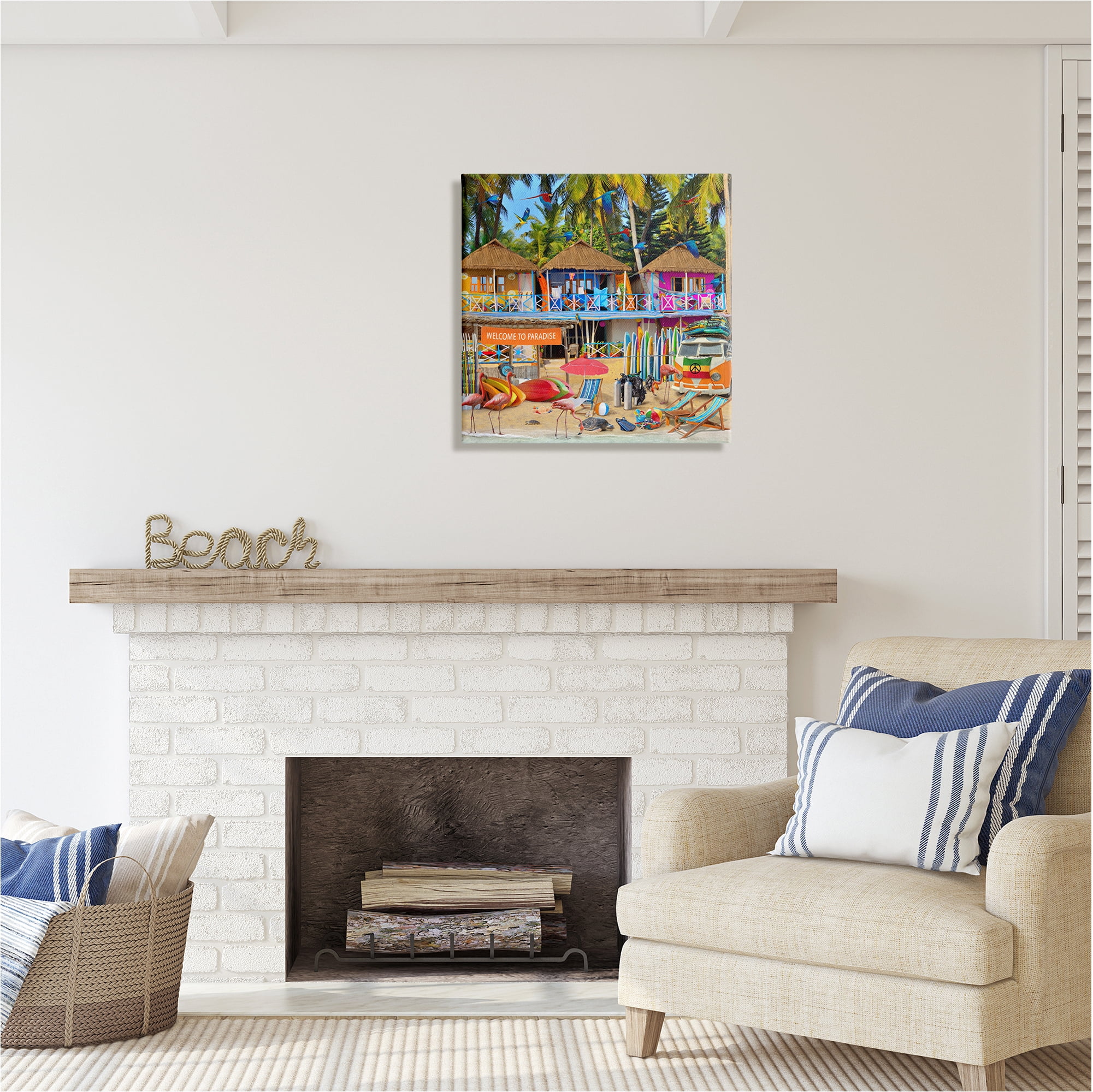 Stupell Industries Paradise Beach Resort Animals & Insects Painting Gallery Wrapped Canvas Art Print Wall Art, 24 x 24