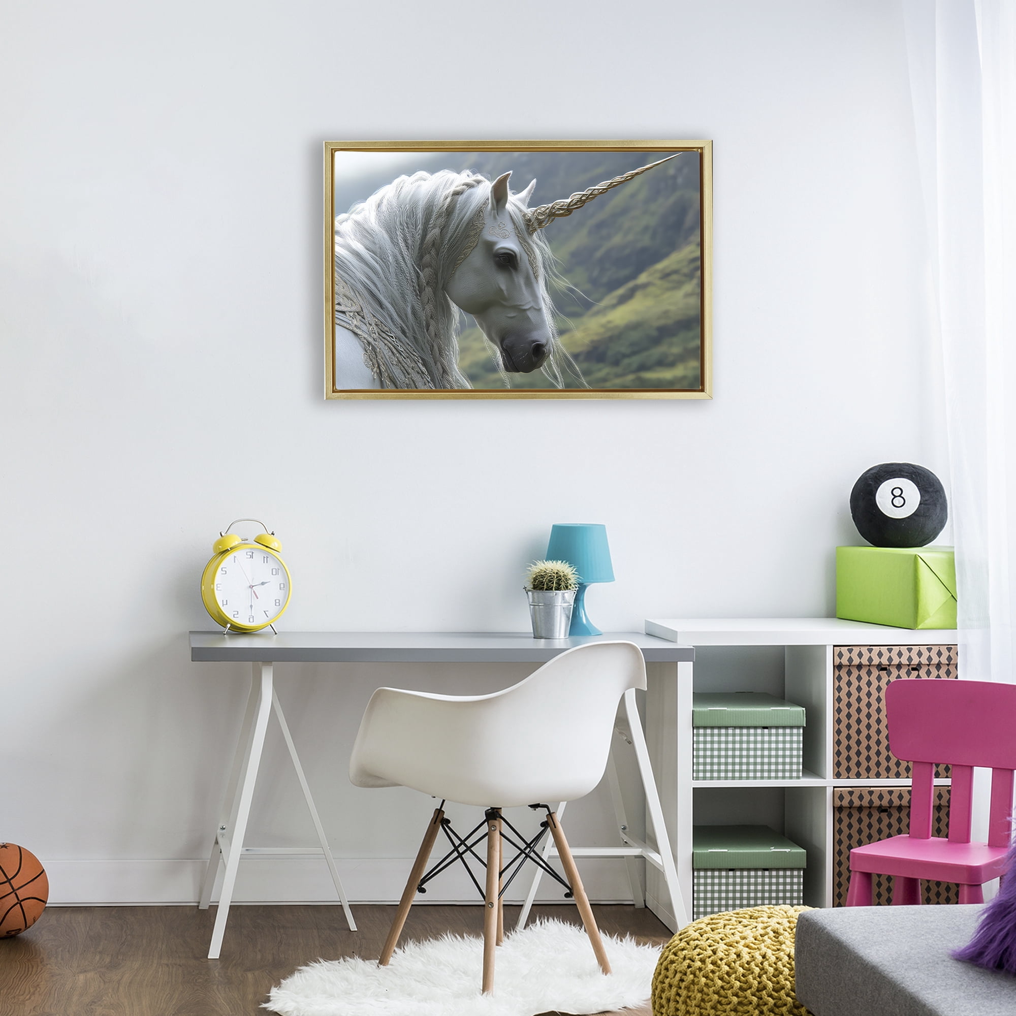 Stupell Industries Celtic Unicorn Braided Mane Gold Framed Floater Canvas Wall Art, design by The Wands Want