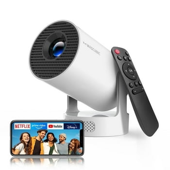 Magcubic Mini Projector 4K Support with WiFi 6 and BT 5.4, 5W Soundbase Speaker, Auto Vertical Keystone 180° Rotatable Portable Projector for Home Bedroom Outdoor Movies HY300Pro+ White