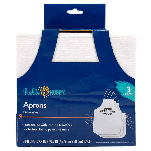 Hello Hobby White Canvas Aprons, Includes 3 Aprons Measuring 27.3” x 19