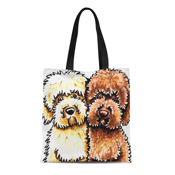 JSDART Canvas Tote Bag Yellow Labradoodle Cream Chocolate Drawing Lover Dog Breed Portrait Reusable Handbag Shoulder Grocery Shopping Bags