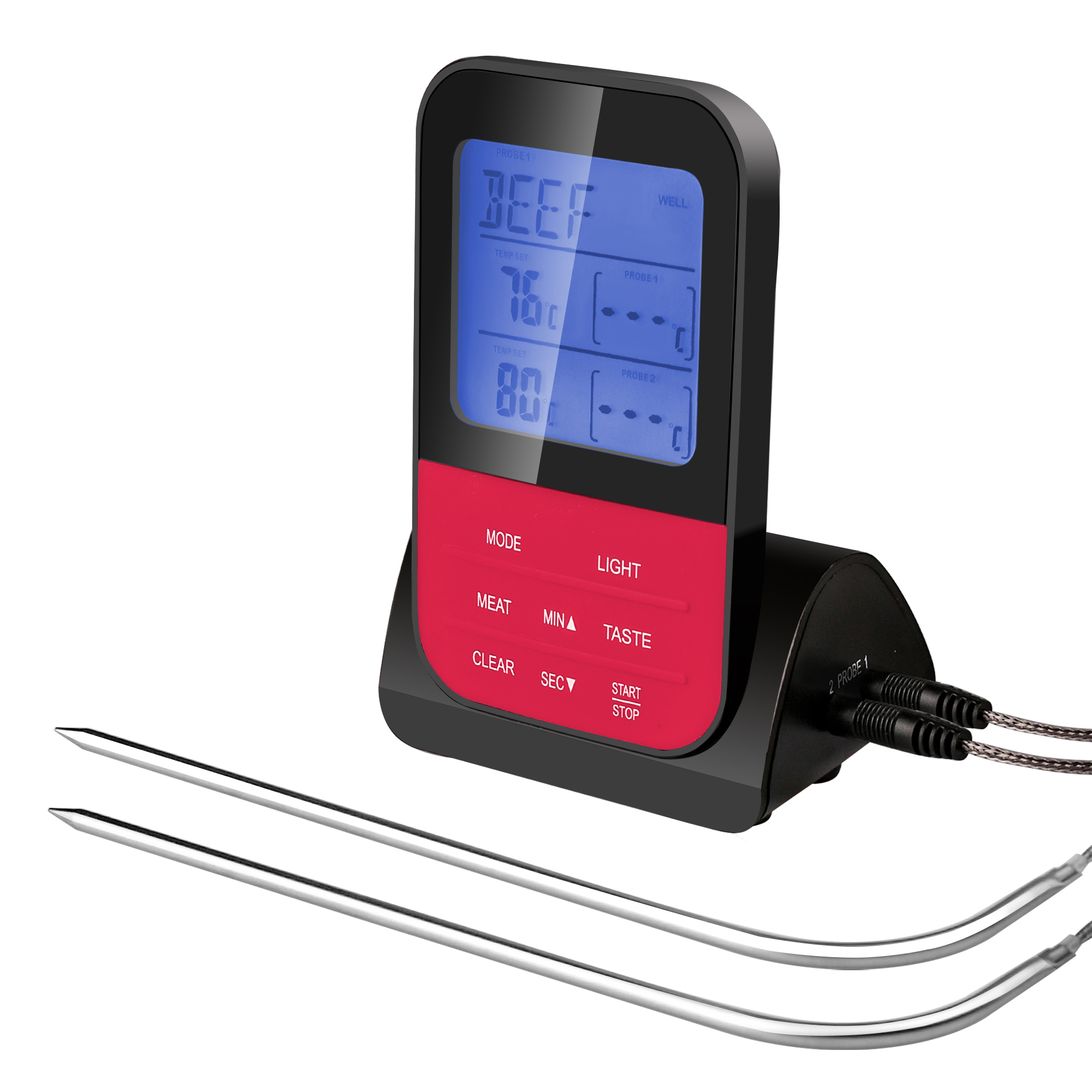 ThermoPro TP827BW Remote Meat Thermometer with Long Wireless Range and Dual  Stainless Steel Probes for Grilling Smoker BBQ Thermometer in Red