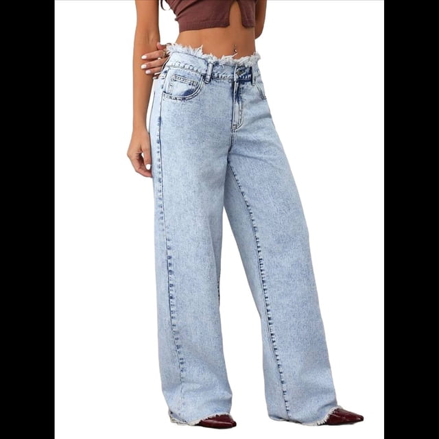 Pantalones Vaqueros Boyfriend para Mujer, de Cintura Alta, Holgados, de Mezclilla, de Pierna y Rectos, Estilo Urbano Y2k Lago Azul XL