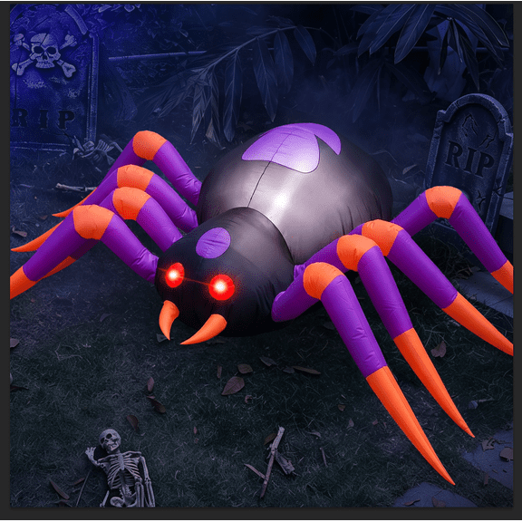 8 FT Halloween Inflatables Spider with Changing Eyes, Giant Blow Up Yard Decoration Spider with Build-in LED Lights for Halloween Party Outdoor, Garden, Lawn, Patio, Yard Decor