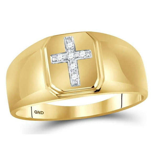 Mens Diamond Cross Ring 1/20 Carat (ctw) in 10K Yellow Gold