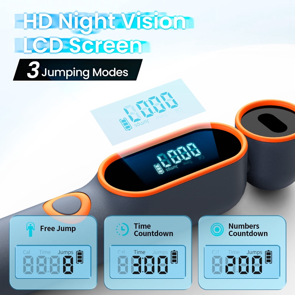 Cordless Jump Rope with Counter, 2 In 1 Weighted Ropeless Skipping Rope for Kids Women Men, Adjustable Digital Smart Jump Ropes for Fitness Workout Boxing Speed Training Crossfit Home Gym Orange