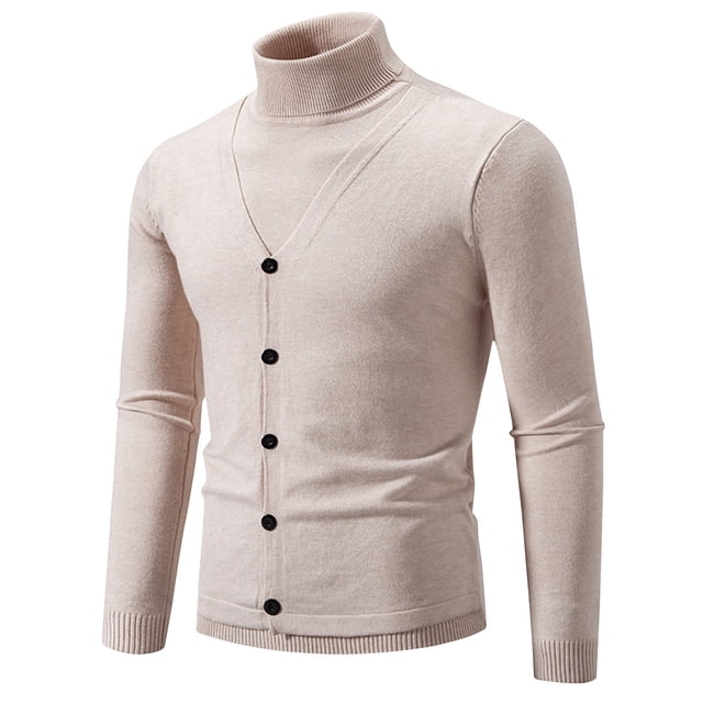 LOVZFMLL Men's Sweaters, Solid Color Turtleneck Ribbed Cardigan, Casual Fashion Button Vest, Mock Two-Layer, Warm Winter Tops, Fall Clothes