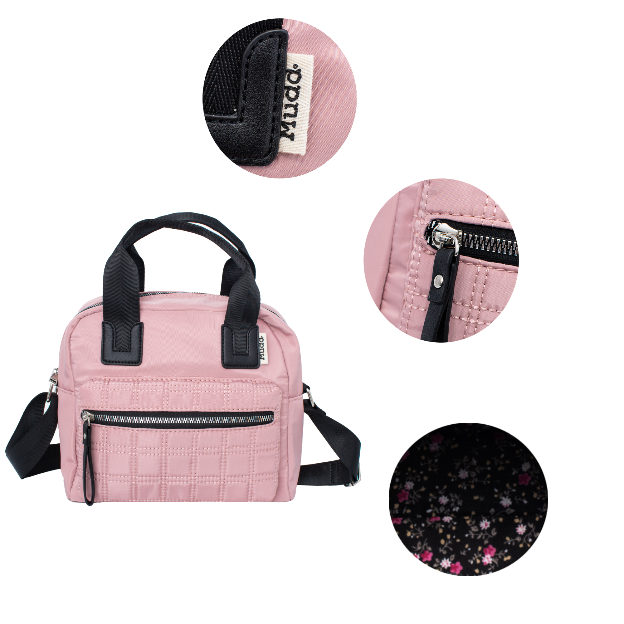 Mudd Women's Rose Nylon Quilted Everyday Satchel Bag withTop Handles & Adjustable Strap
