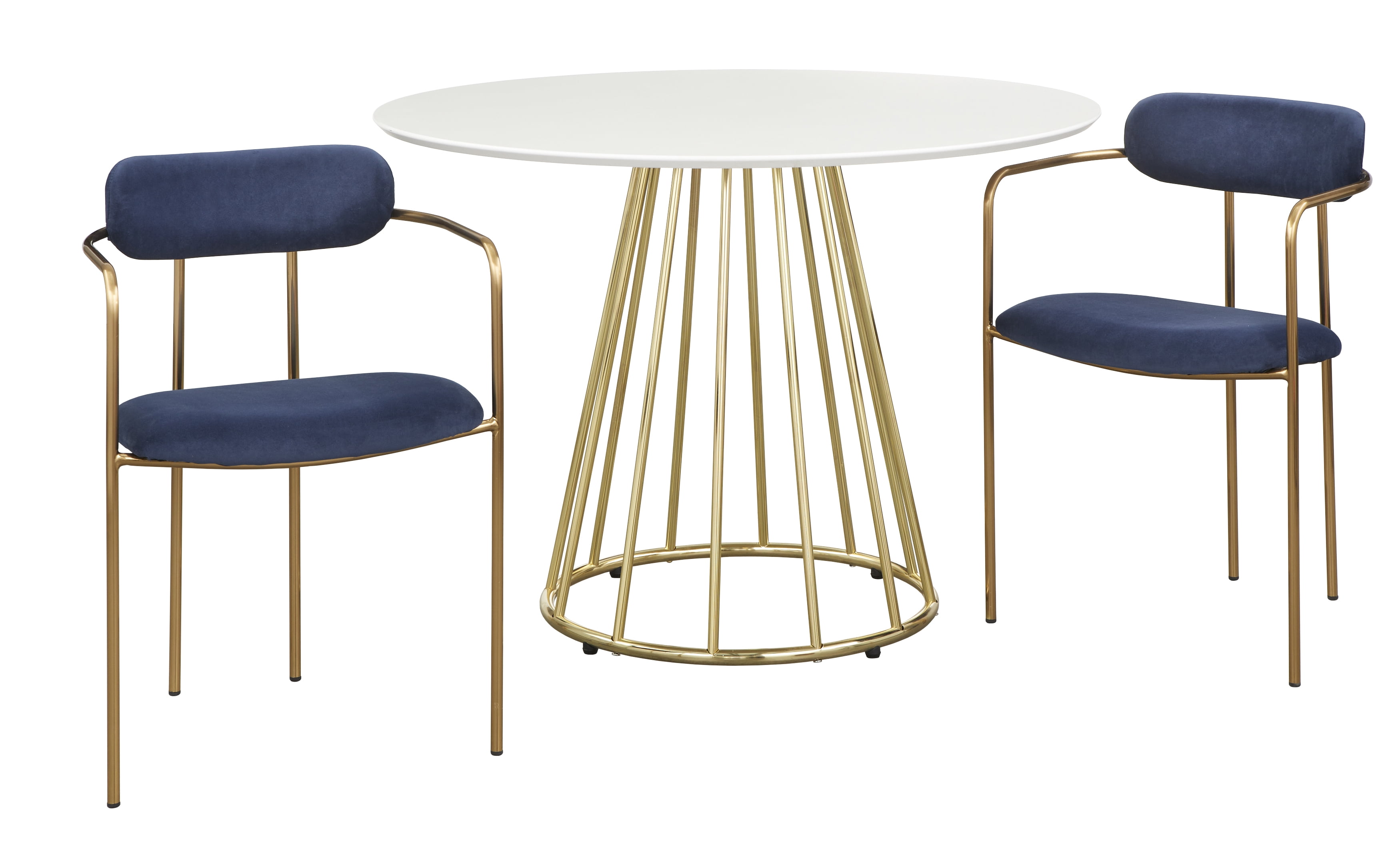 TMS Marsai 43" Round Metal Indoor Dining Table, White/Gold
