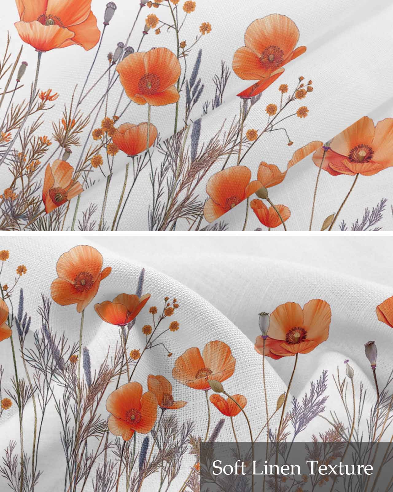 Orange Flower Linen Curtain Valance for Bedroom/Bathroom/Kitchen/Office/Living/Dining Room Window,Pastel Botanical Floral Leav Herb Pocket Topper Drapes Decorative Cafe Drapery Panel 54"x18"
