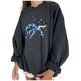 thumbnail image 5 of Floleo Clearance Fall Clothes For Women Women Wild Ocean Print Loose O-Neck Long-Sleeved Fleece Oversized Sweatshirt Pullover Dark Gray, 5 of 9