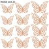 12Pcs Simulation 3D Wedding Crafts Room Simulation Butterflies Stickers Butterfly Cake Topper Cake Decoration Butterfly Wall Paste ROSE GOLD