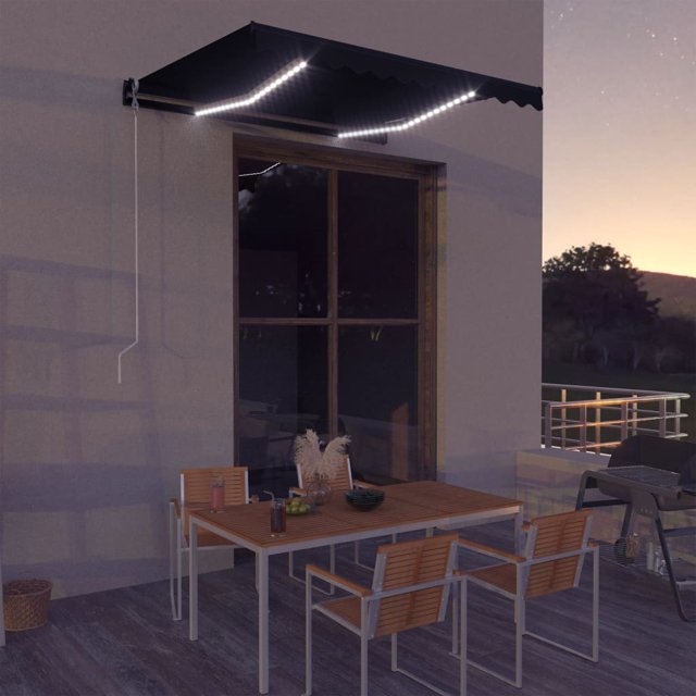 vidaXL Store Manuel Rétractable avec LED 300x250 cm Anthracite
