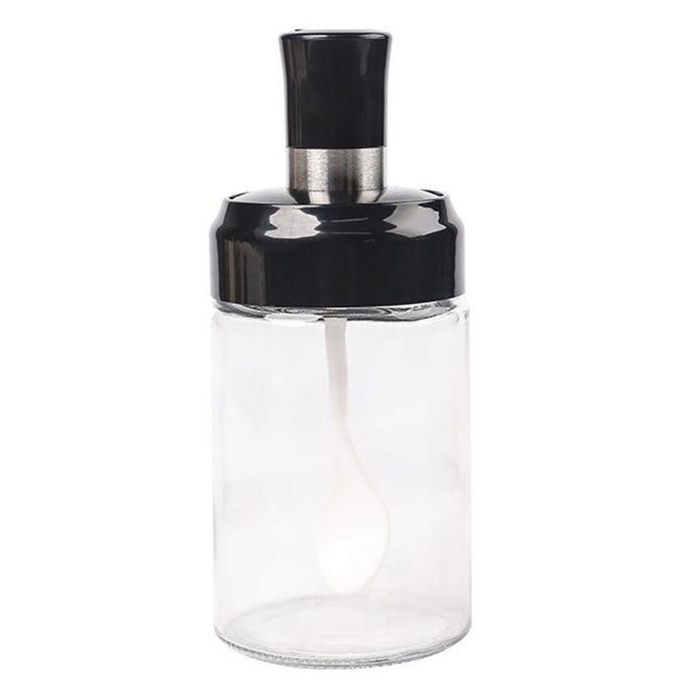 Dinheiro Botella de condimento con tapa Recipiente de vidrio para especias Tarro de condimento sellado Olla para el hogar Cocina Cuchara de condimento