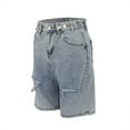 thumbnail image 4 of FUNUONY Bermuda Jean Shorts for Women High Waisted Trendy Destroyed Denim Shorts Knee Length Cutoff Loose Fit Long Shorts Loose Slim Straight Hole Denim Shorts Plus Size Five Pants Light Blue 3Xl, 4 of 8
