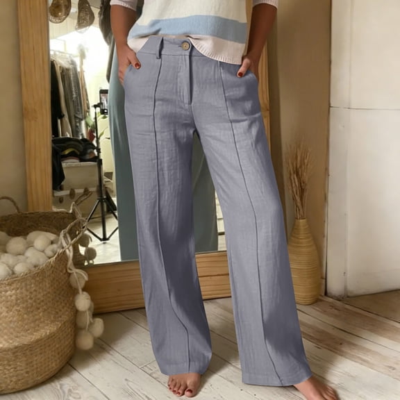 AUNVITO Women's High Waist Wide Leg Casual Pants Straight Fit Loose and Comfortable