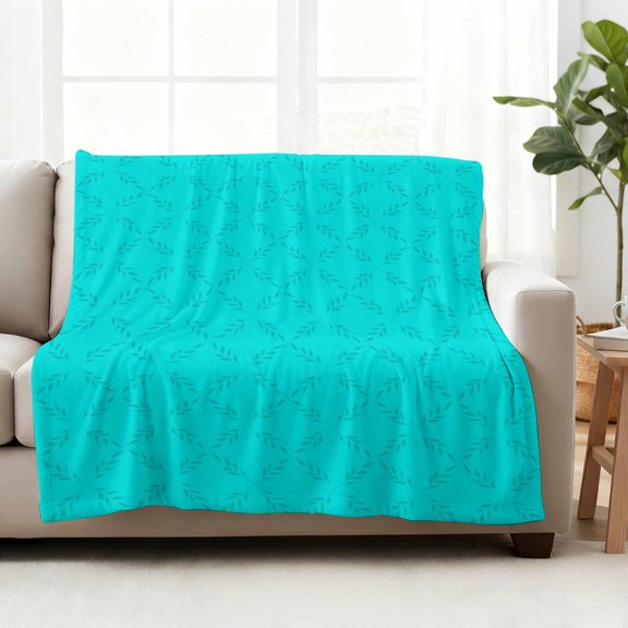 Fleece Blanket Abstract Turquoise Diamond Leaves Blankets,Soft Cozy Warm Flannel Throw Blanket,Modern Art Blanket for Bed Couch Sofa 50x60in