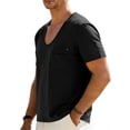 thumbnail image 3 of Yifymode Men's U Neck Short Sleeve Shirt, Tie Detail Pocket Design Casual Sports Style Top Black L, 3 of 6