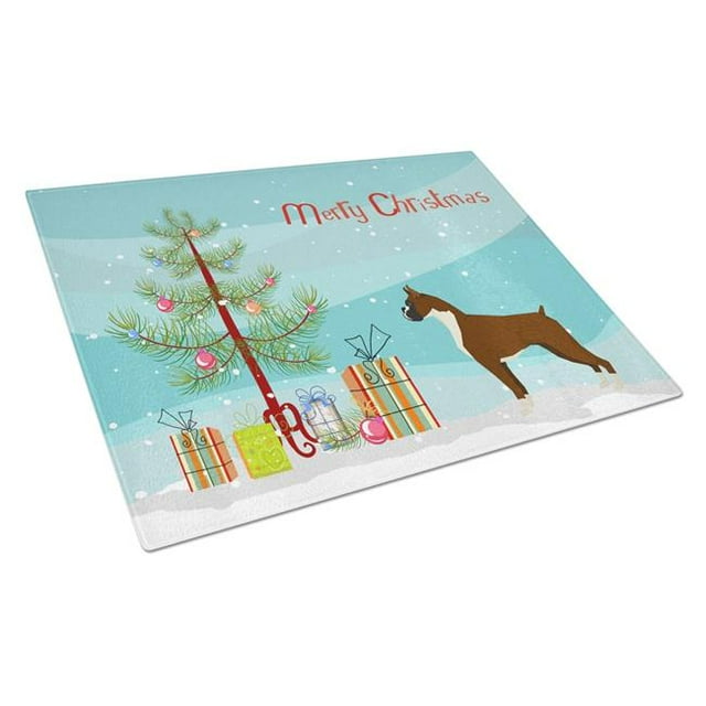 Carolines Treasures CK3526LCB Boxer Christmas Tree Glass Cutting Board - Large