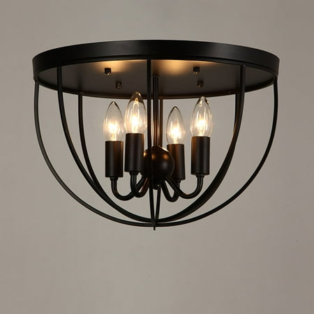 Homary Black Metal Round Cage Semi Flush Mount Ceiling Light With 4 Candelabra Shaped Lights Walmart Canada
