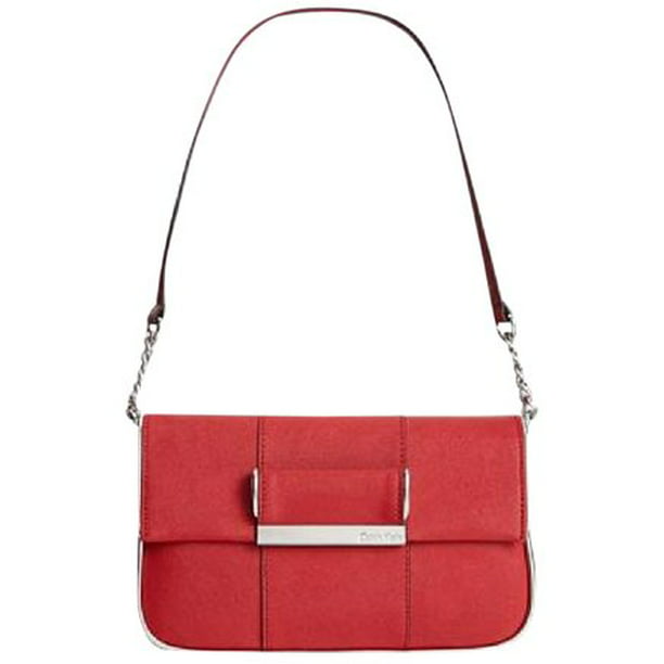 Calvin Klein Red Saffiano Leather / Silver Gifting Demi Shoulder Bag Brand  New 