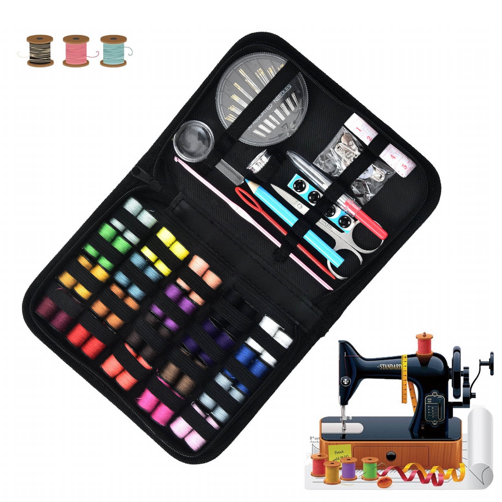 128PCS Sewing Kit Basic,MINzYI Needle and Thread Kit with Sewing Supplies and Accessories for Adults,Kids,Beginner,Home,Travel,Emergency Including Scissors,Measure Tape,Needle Threader and More(1Set)