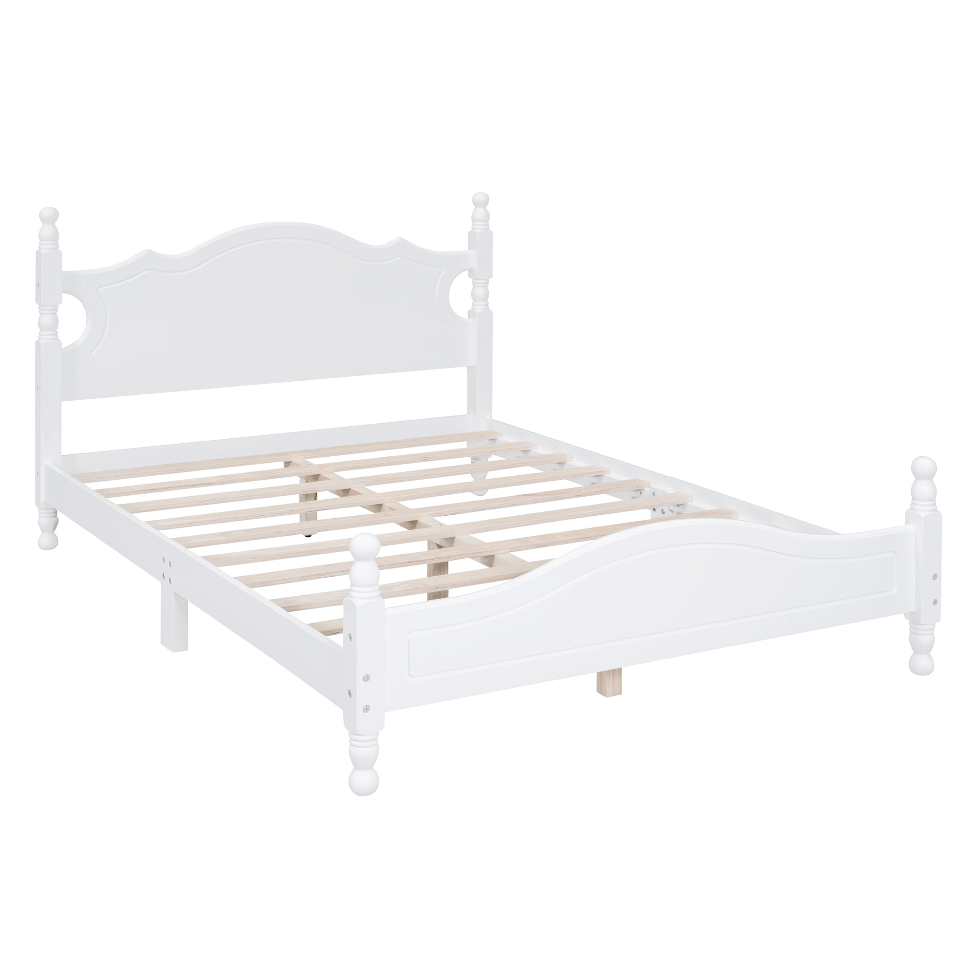 Euroco Wood Full Size Retro Style Platform Bed, White