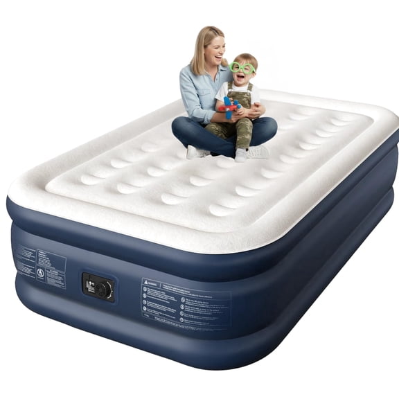 CHERIMOR 18" Full Inflatable Air Mattress, Built-In Air Pump, Indoor/Outdoor Use, Includes Storage Bag & Repair Patch, 600 lb, Blue