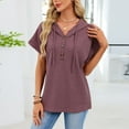 thumbnail image 4 of yillto Women's Short Sleeve Tops with Hoodies Drawstring Button V Neck Casual Blouses Shirts Spring Summer Outfits, 4 of 7