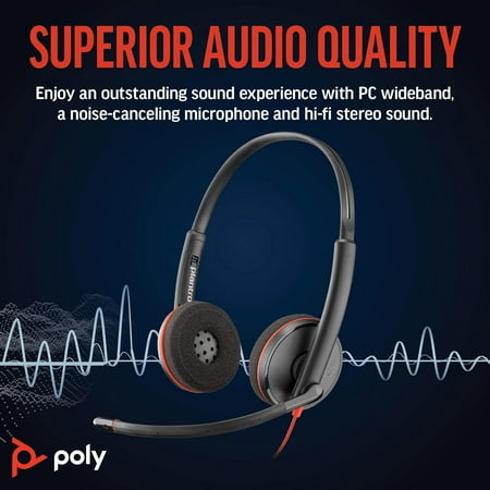 Poly - Blackwire 3220 USB-A Noise Cancelling On-Ear Headset - Black