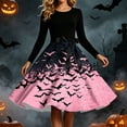 thumbnail image 6 of Iyufng Womens Halloween Gradient Bat Long Sleeve Dresses with Black Sash Bow Flared Midi Dress Vintage Party Costume, 6 of 6