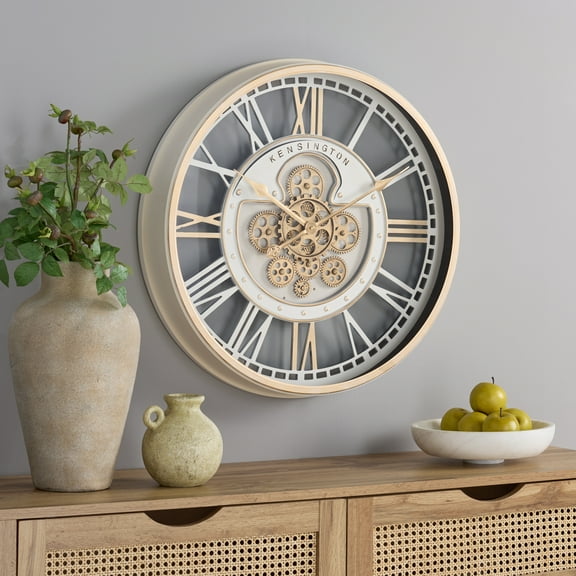 SEI Willmar 24" Translucent Gear Wall Clock, Beige