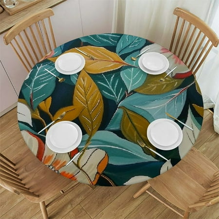 

Leisuo Flowers Leaves Detailed Painting Round Tablecloth Washable for Home Kitchen Outdoor Decoration 100% Polyester Fiber 54 -58