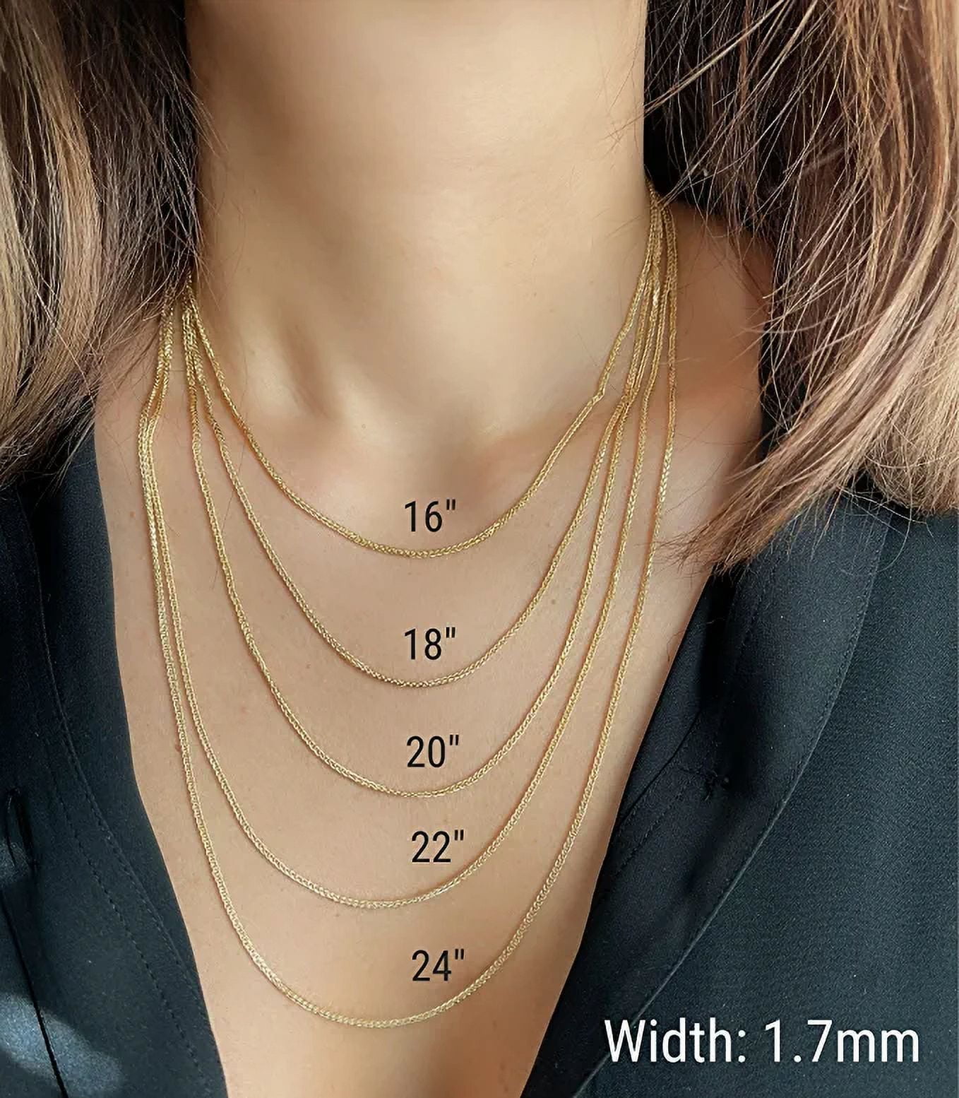 Jewelheart 10K Real Gold Square Wheat Spiga Chain 1.7mm 2.2mm 2.6mm 3.2mm Diamond Cut Braided Foxtail Necklace For Men Women