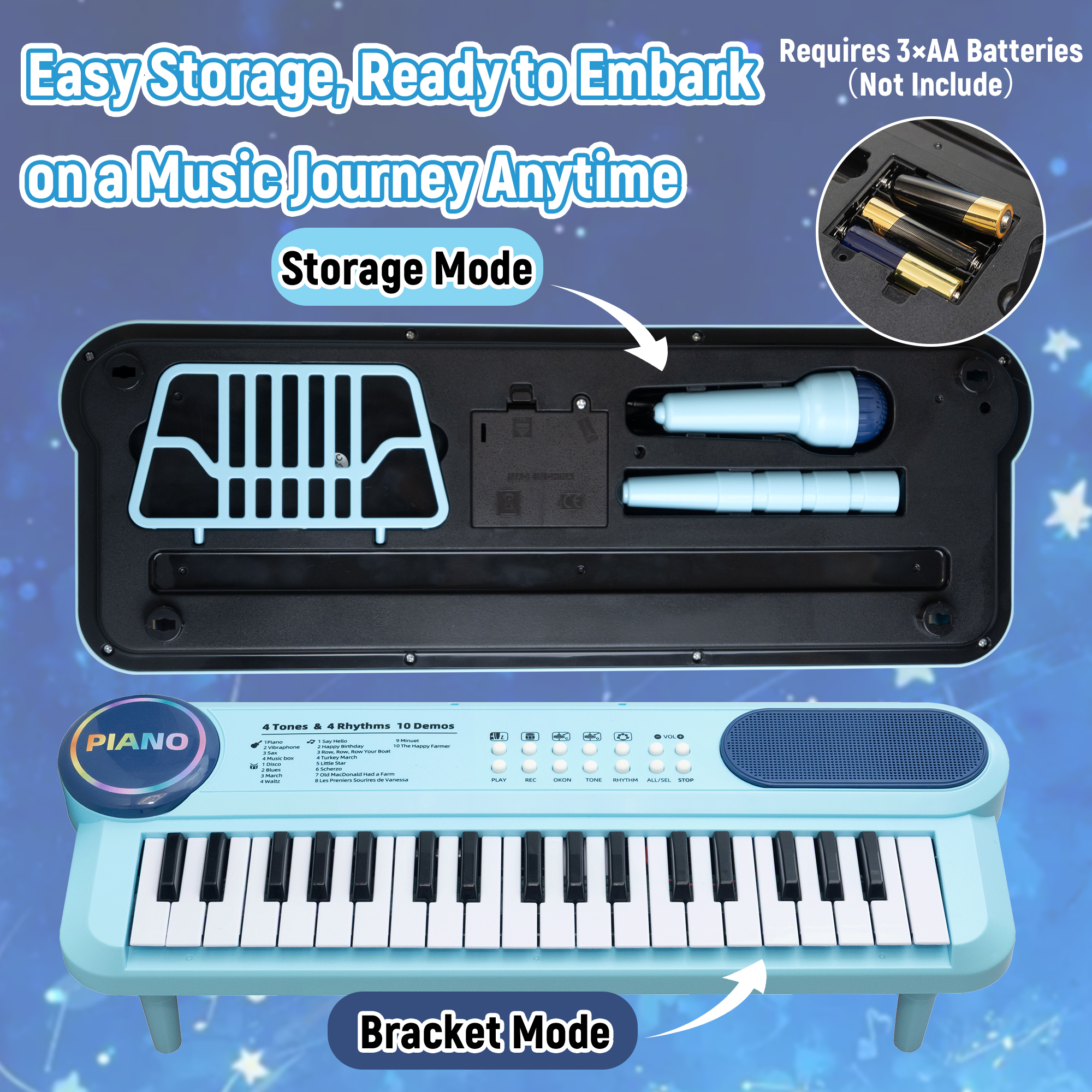SaveJoy Blue 37-Key Electronic Piano for Toddlers with Microphone photo 6