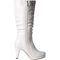 thumbnail image 6 of Top Moda Auto-2 Women's Mid Calf Buckle Strap PU Leather Kitten Heel Boots WHITE 7, 6 of 8